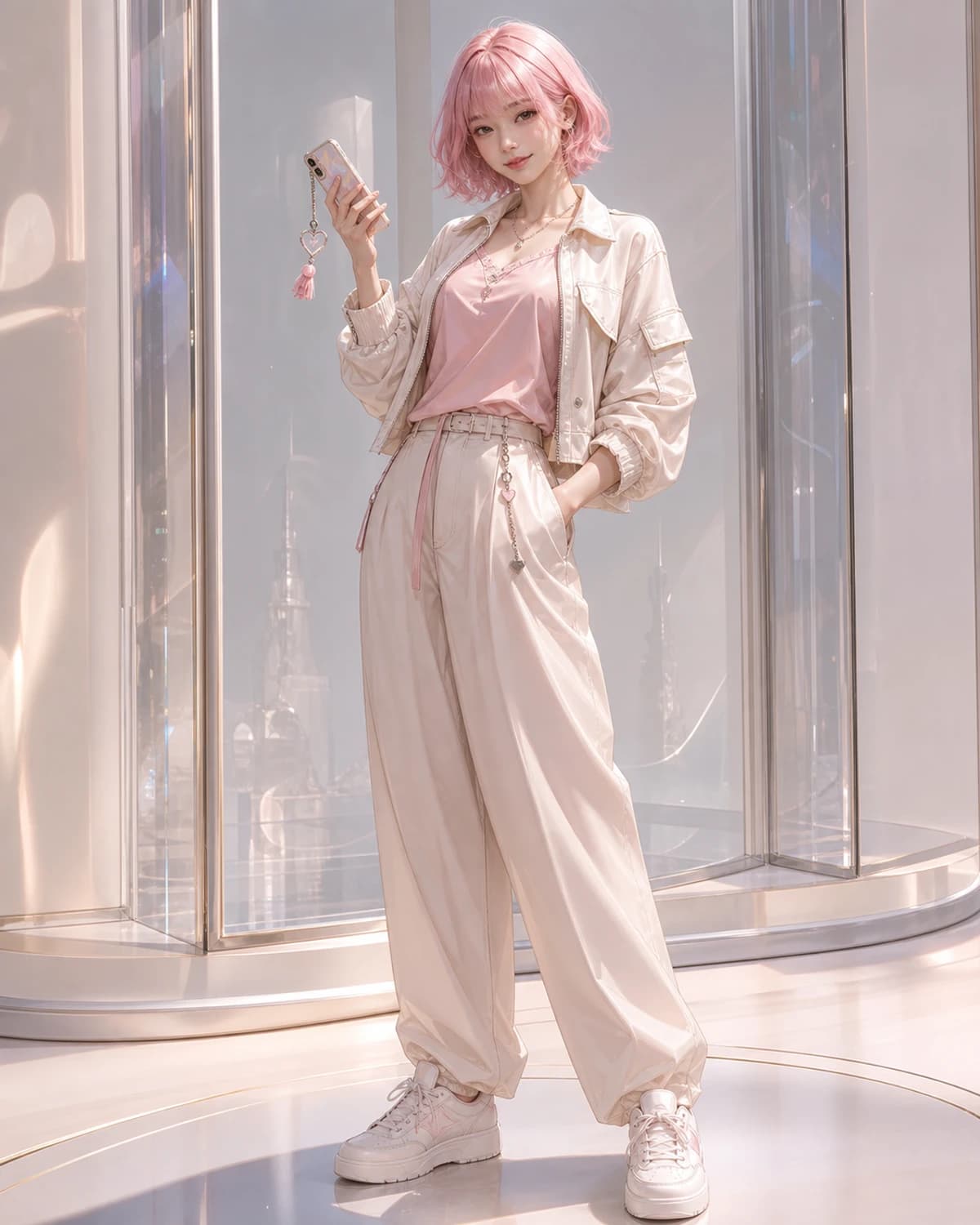 Character portrait of Lumi. A pink-haired, sweet performer who smiles while catching repeated promises.